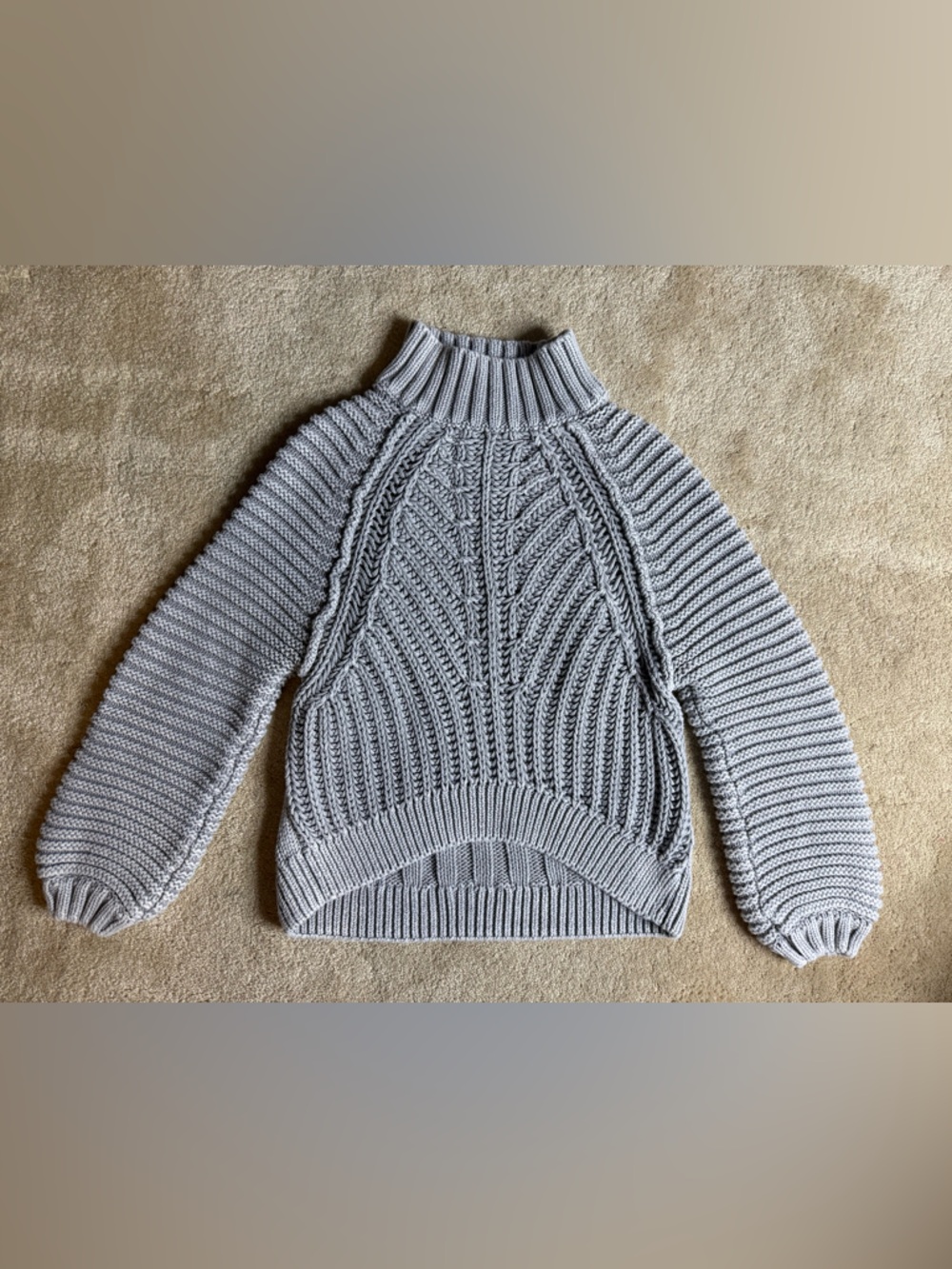Size XS Free People Light Gray Cable Knit Mock Neck Sweater